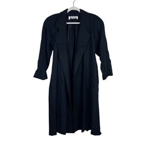 I Magnin Vintage Womens Wool Open Front Trench Coat Black Old Money Belt Size M